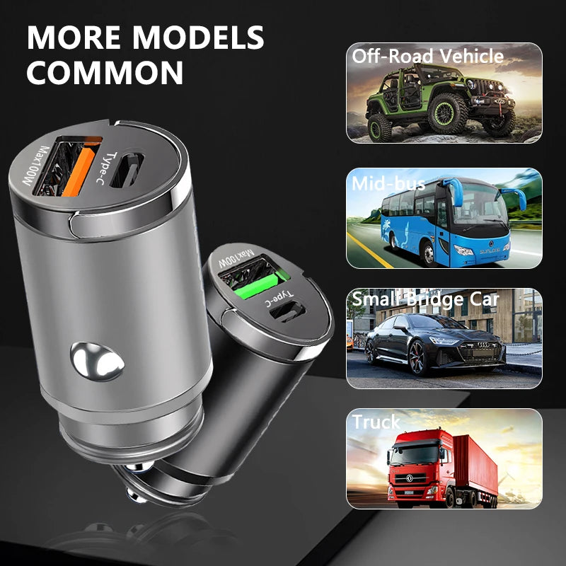100W Mini Car Charger Lighter Fast Charging for iPhone QC3.0 Mini PD USB Type C Car Phone Charger for Xiaomi Samsung Huawei - Image 5