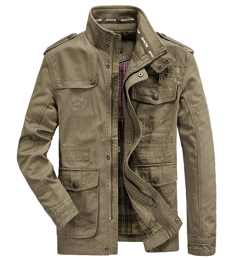 Autumn winter Jacket Men Pure Cotton Business Casual Cargo Jackets Army Military Motorcycle Bomber Coats Male Jaqueta Masculina - Image 3