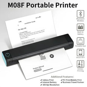 M08F A4 Portable Thermal Printer 8.26x11.69 A4 Thermal Paper Wireless Mobile Travel Printer Android iOS Laptop Printer