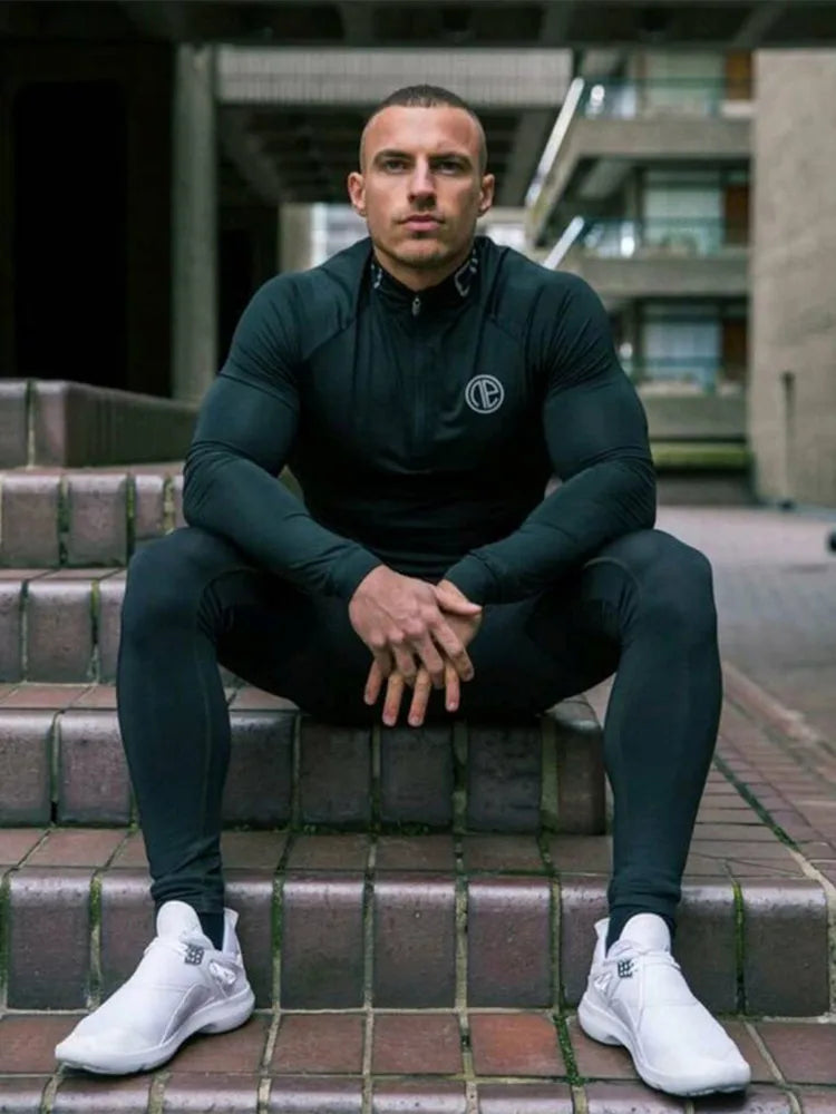 Men's 3-Piece Skinny Fitness Tracksuit Set: Long Sleeve Sportswear + 2-in-1 Cycling Leggings - Image 7