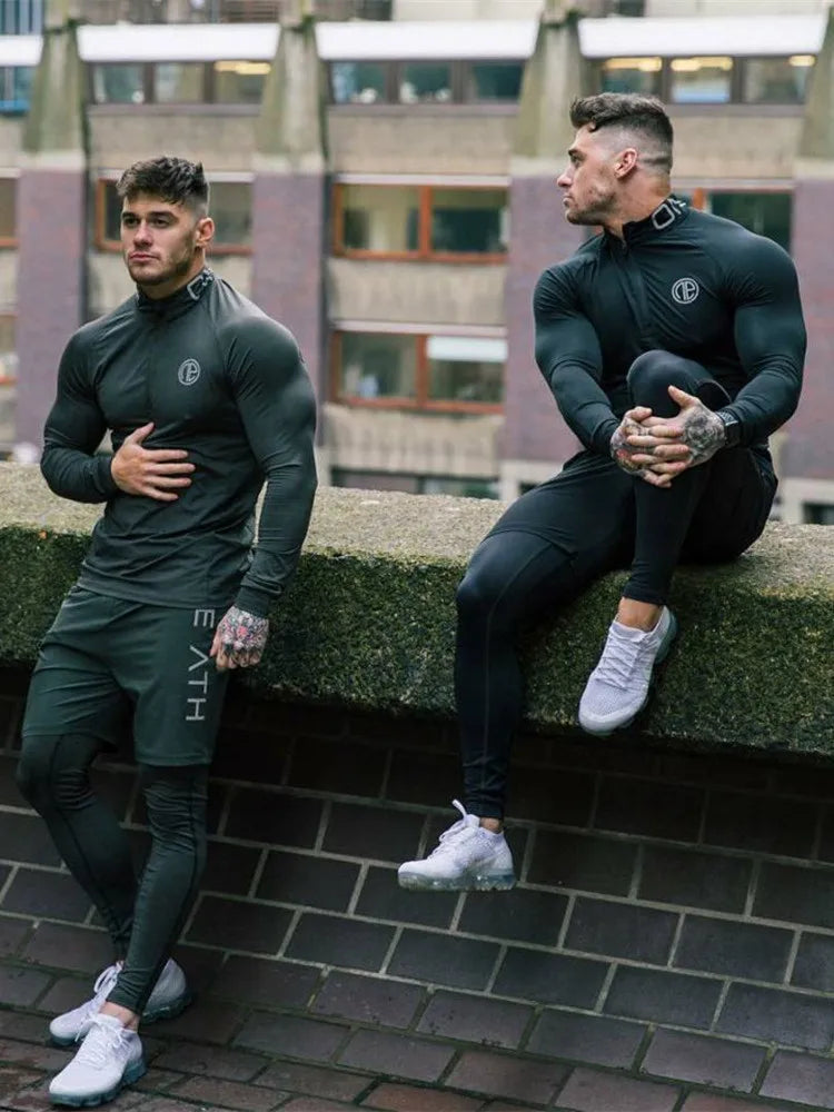 Men's 3-Piece Skinny Fitness Tracksuit Set: Long Sleeve Sportswear + 2-in-1 Cycling Leggings - Image 9