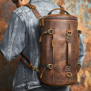 NASVA Genuine Leather Men's Multifunctional Bag Vintage Backpack Crossbody Handbag Tote Cylinder Bag