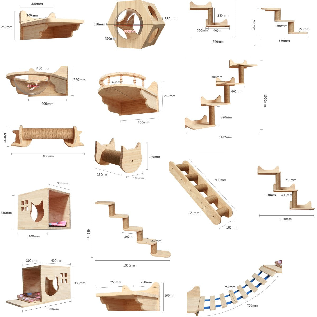 Solid Wood Wall-Mounted Cat Climbing Frame - Pet Accessories - Image 18