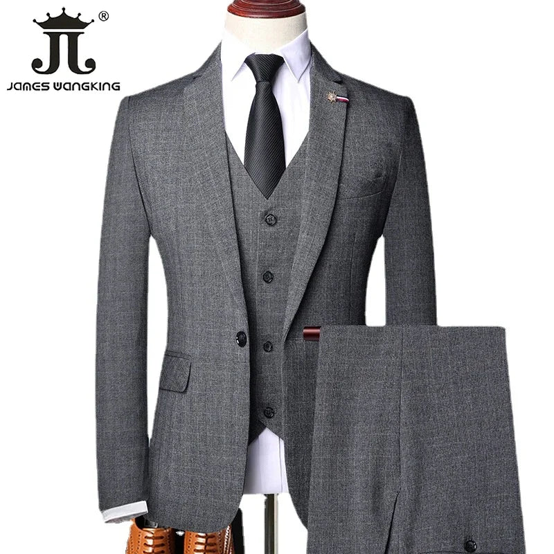 S-5XL (Jacket + Vest + Pants) Retro Gentleman Classic Fashion Plaid Mens Formal Business Slim Suit 3Pces Set Groom Wedding Dress - Image 4