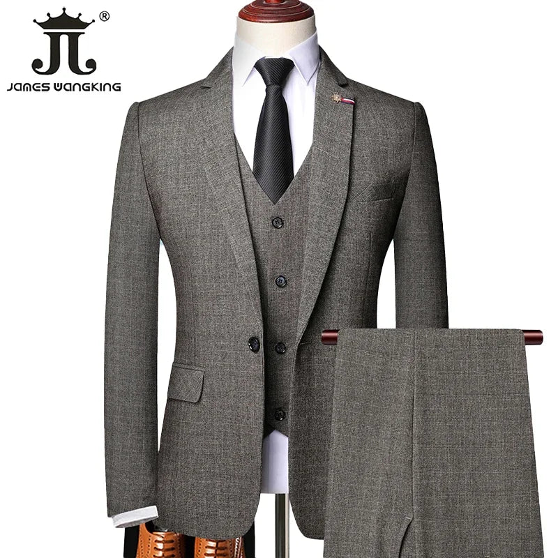 S-5XL (Jacket + Vest + Pants) Retro Gentleman Classic Fashion Plaid Mens Formal Business Slim Suit 3Pces Set Groom Wedding Dress - Image 5