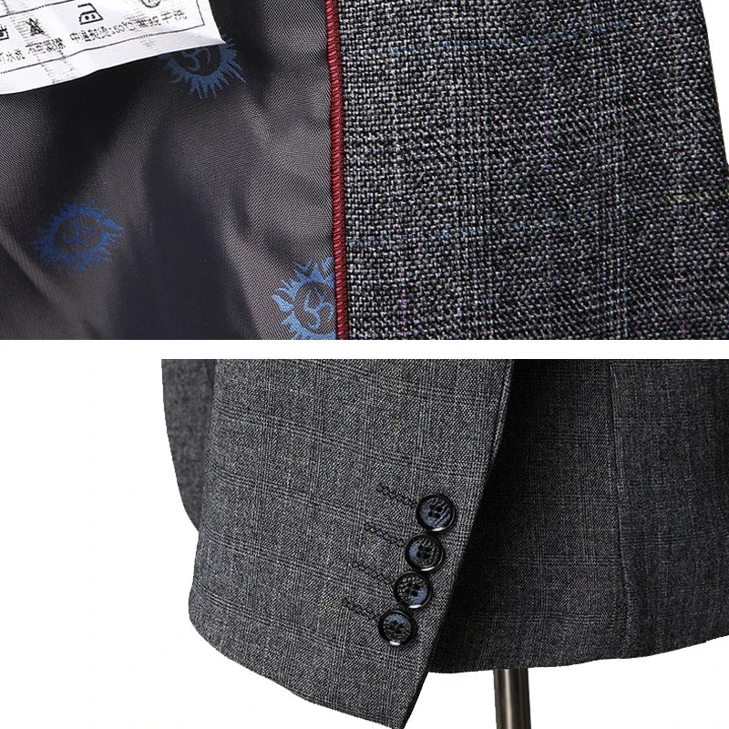 S-5XL (Jacket + Vest + Pants) Retro Gentleman Classic Fashion Plaid Mens Formal Business Slim Suit 3Pces Set Groom Wedding Dress - Image 8